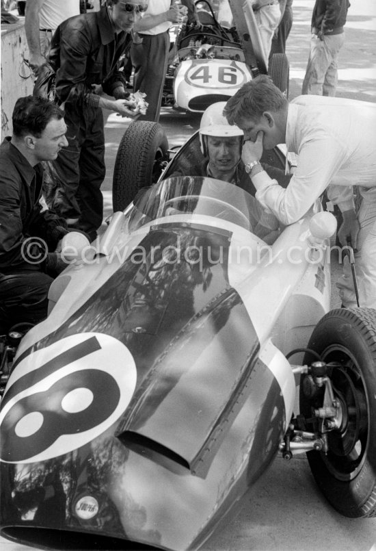 Tony Brooks, (18) Cooper T51. A Scarab in the background. Monaco Grand Prix 1960. - Photo by Edward Quinn