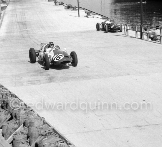 Chris Bristow, (16) Cooper T51, on right Joakim Bonnier\'s N° 2 B.R.M. P48. Monaco Grand Prix 1960. - Photo by Edward Quinn