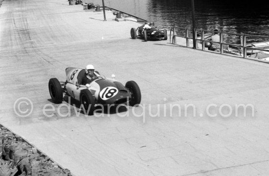 Tony Brooks, (18) Cooper T51, on right Joakim Bonnier\'s (2) B.R.M. P48. Monaco Grand Prix 1960. - Photo by Edward Quinn