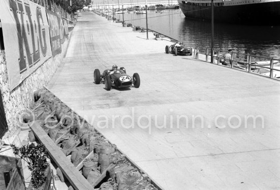 Alan Stacey, (24) Lotus 18, on right Joakim Bonnier\'s (2) B.R.M. P48. Monaco Grand Prix 1960. - Photo by Edward Quinn