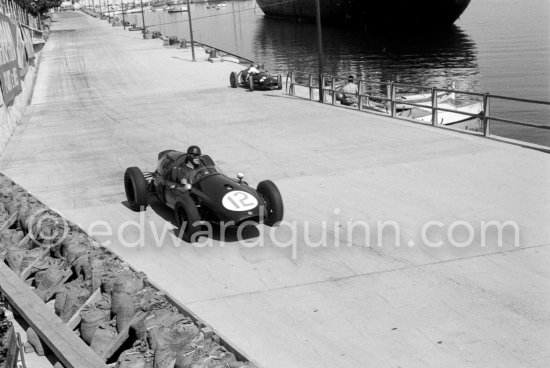 Bruce Halford, (12) Cooper-Climax, on right Joakim Bonnier\'s N° 2 B.R.M. P48. Monaco Grand Prix 1960. - Photo by Edward Quinn