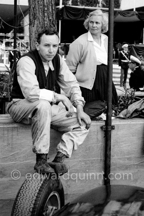 John Surtees, in the background his mother Dorothy. Monaco Grand Prix 1960. - Photo by Edward Quinn