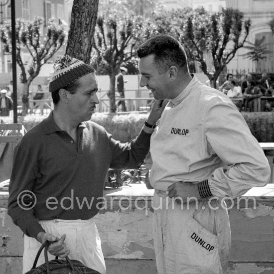 Maurice Trintignant and a mechanic. Monaco Grand Prix 1960. - Photo by Edward Quinn