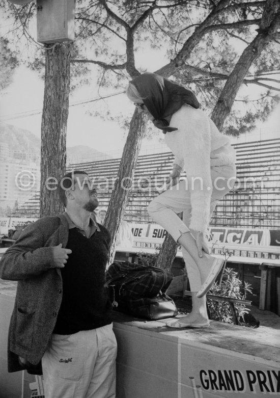 Joakim Bonnier, newly elected vice chairman of Stirling Moss' Grand Prix Race Drivers Association, and Marianne Bonnier. Monaco Grand Prix 1961. - Photo by Edward Quinn
