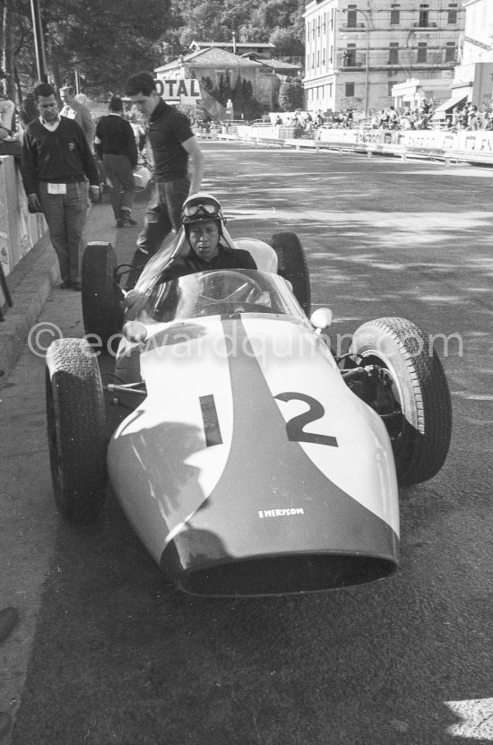Olivier Gendebien, (12) Emeryson-Maserati 1003. Monaco Grand Prix 1961. - Photo by Edward Quinn