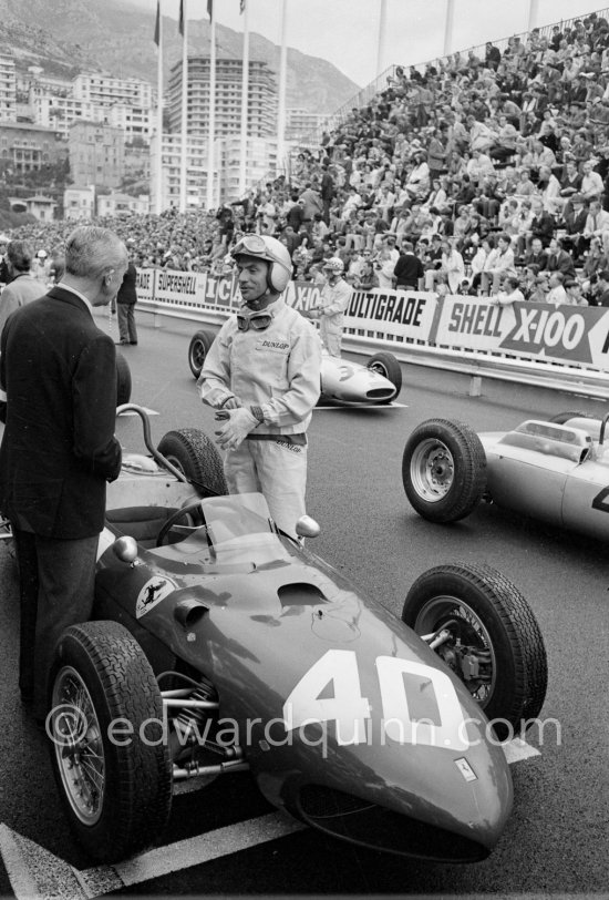Willy Mairesse ("Kamikaze Willy" or "Wild Willy"), (40) Ferrari 156 "Sharknose" . Monaco Grand Prix 1962. - Photo by Edward Quinn