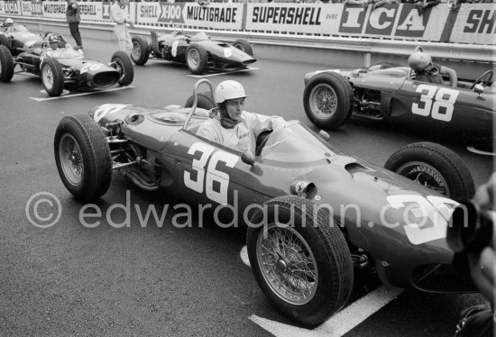 Phil Hill, (36) Ferrari 156, Lorenzo Bandini, (38) Ferrari 156, Roy Salvadori, (26) Lola Mk4, Richie Ginther, (8) B.R.M. P48/57. Monaco Grand Prix 1962. - Photo by Edward Quinn