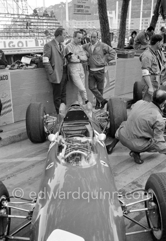 Stirling Moss with John Surtees, (21) Ferrari 158. Monaco Grand Prix 1964. - Photo by Edward Quinn