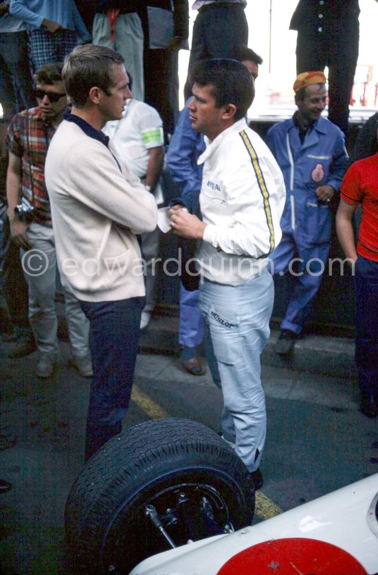 Steve McQueen and Ronnie Bucknum, (19) Honda RA272. Monaco Grand Prix 1965. - Photo by Edward Quinn