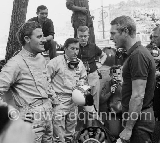 Steve McQueen, Graham Hill and Jackie Stewart, Monaco GP 1965. - Photo by Edward Quinn