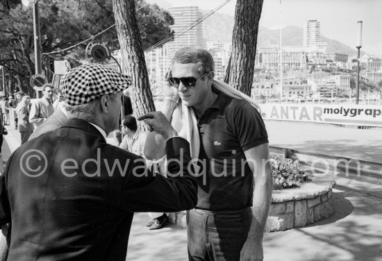 Steve McQueen and Louis Chiron, former GP Driver and commissaire général of the Monaco GP. Monaco GP 1965. - Photo by Edward Quinn