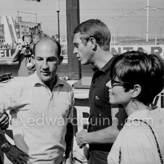 Steve McQueen, his wife Neile and Stirling Moss. Monaco Grand Prix 1965. - Photo by Edward Quinn