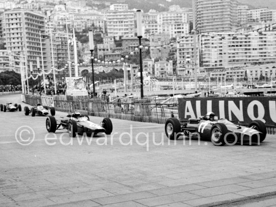 Lorenzo Bandini, (17) Ferrari 512, Paul Hawkins, (10) Lotus 33 Climax, Graham Hill, (3) BRM P261. Monaco Grand Prix 1965. - Photo by Edward Quinn