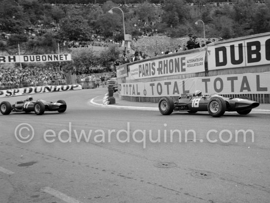 John Surtees, (18) Ferrari 158. Lorenzo Bandini, (17) Ferrari 512. Monaco Grand Prix 1965. - Photo by Edward Quinn