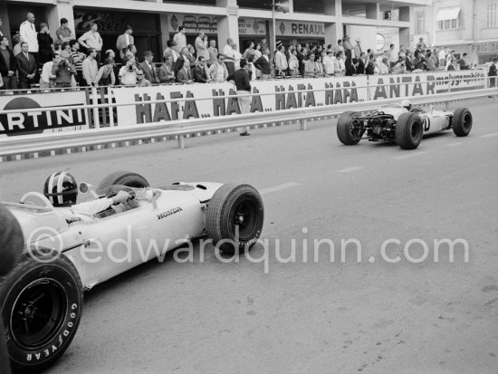 Ronnie Bucknum, (19) Honda RA272, Richie Ginther, (20) Honda RA272. Monaco Grand Prix 1965. - Photo by Edward Quinn