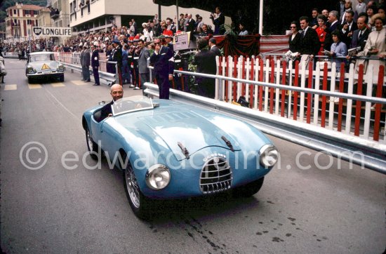 Robert Manzon, Gordini 23S, in the parade of the Club des Anciens Pilote de Grand Prix, now Grand Prix Drivers Club GPDC. Monaco Grand Prix 1965. - Photo by Edward Quinn
