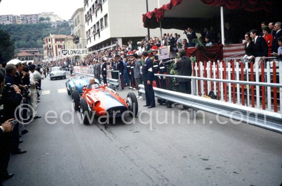 Giuseppe "Nino" Farina drives a Maserati 250F in the parade of the Club des Anciens Pilotes de Grand Prix, now Grand Prix Drivers Club GPDC. Monaco Grand Prix 1965. - Photo by Edward Quinn