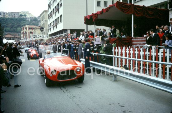 Piero Taruffi drives a Ferrari 625 TF Vignale in the parade of the Club des Anciens Pilotes de Grand Prix, now Grand Prix Drivers Club GPDC. Monaco Grand Prix 1965. - Photo by Edward Quinn