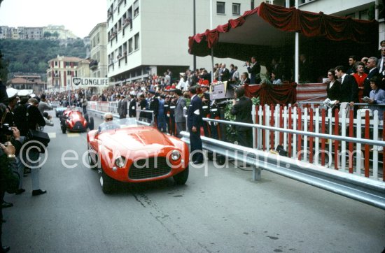 Piero Taruffi drives a Ferrari 625 TF Vignale in the parade of the Club des Anciens Pilotes de Grand Prix, now Grand Prix Drivers Club GPDC. Monaco Grand Prix 1965. - Photo by Edward Quinn