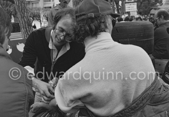 Before one of the trial runs, Niki Lauda's doctor gave him an injection and made a blood test. Laude rarely smiles, but submitted to this good humouredly. Monaco Grand Prix 1978. - Photo by Edward Quinn