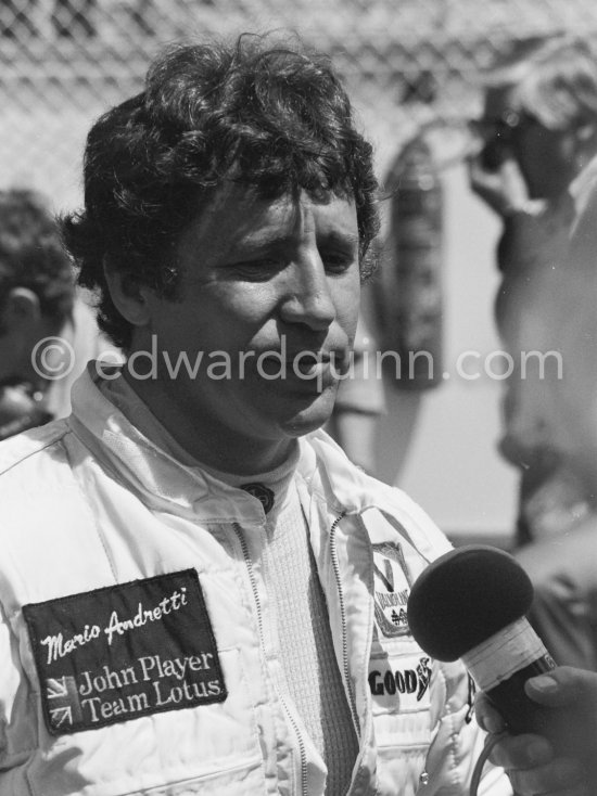 Mario Andretti interviewed. Monaco Grand Prix 1978. - Photo by Edward Quinn