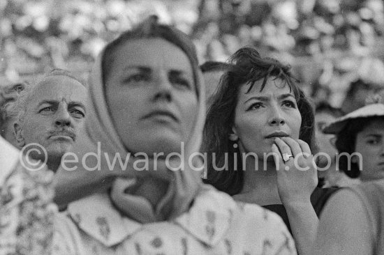 Juliette Gréco and Darryl F. Zanuck at a bullfight, Arles 1960. - Photo by Edward Quinn