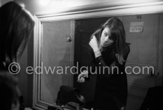 Françoise Hardy before a concert in her wardrobe at Casino Municipal. Nice 1964. - Photo by Edward Quinn