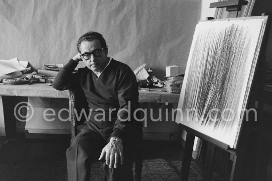 Hans Hartung at work at his apartment, Promenade des Anglais, Nice 1961. - Photo by Edward Quinn