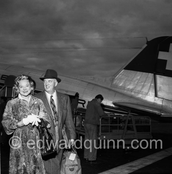 Sonia Henie, ten times world figure skating champion and film star. And husband Nils Onstad. Nice 1957. - Photo by Edward Quinn