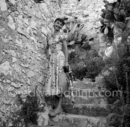 Audrey Hepburn before she found fame, visiting the medieval village of Eze, near Monaco 1951. - Photo by Edward Quinn