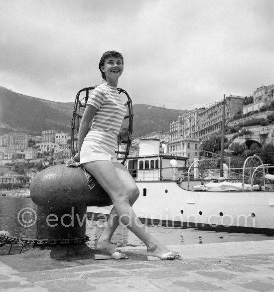 Audrey Hepburn in Monaco for the film "Monte Carlo Baby". She was at the beginning of her career and willingly posed for the photographer. Monaco 1951. - Photo by Edward Quinn