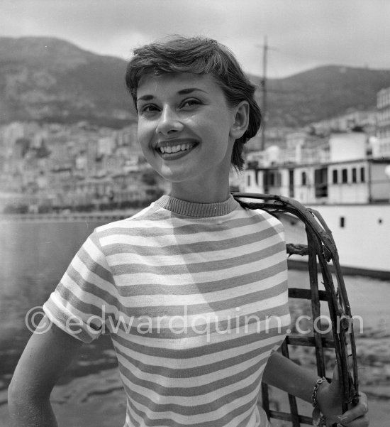 Audrey Hepburn in Monaco for the film "Monte Carlo Baby". She was at the beginning of her career and willingly posed for the photographer. Monaco 1951. - Photo by Edward Quinn