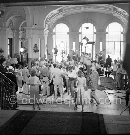 The film set of "Nous irons à Monte Carlo" (We\'re Going to Monte Carlo), French version of "Monte Carlo Baby". With Audrey Hepburn and Cara Williams. Monaco 1951. - Photo by Edward Quinn