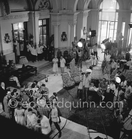 The film set of "Nous irons à Monte Carlo" (We\'re Going to Monte Carlo), French version of "Monte Carlo Baby". With Audrey Hepburn and Cara Williams. Monaco 1951. - Photo by Edward Quinn