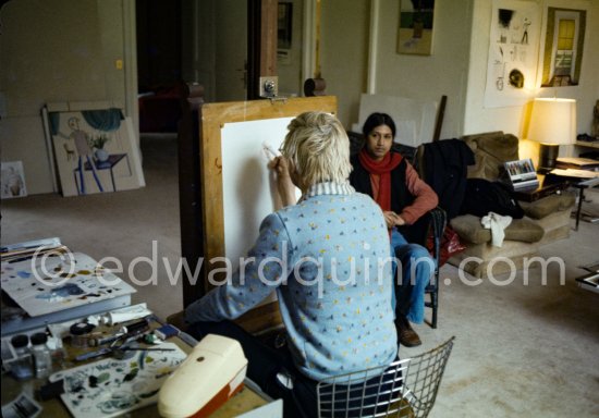 David Hockney drawing "Carlos", Paris 1975. - Photo by Edward Quinn