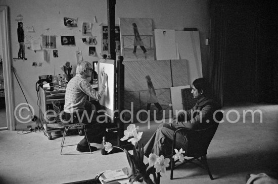 David Hockney drawing "Carlos", Paris 1975. - Photo by Edward Quinn