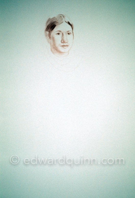 Drawing "Carlos", by David Hockney. Paris 1975. - Photo by Edward Quinn