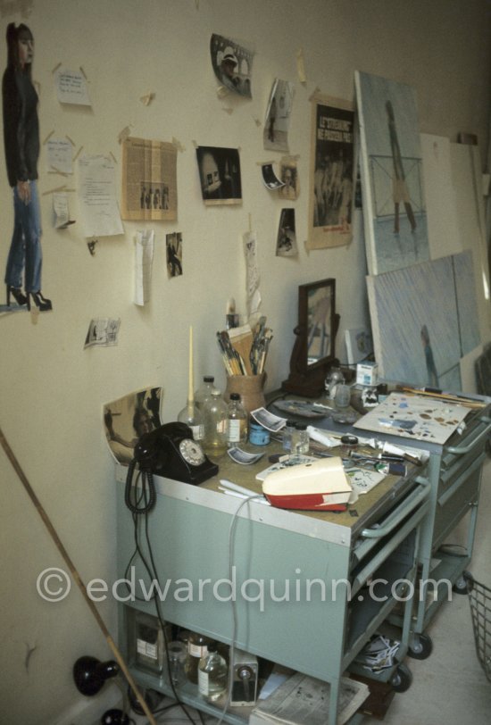 A corner of David Hockney's studio in Paris 1975. - Photo by Edward Quinn