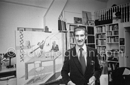 Edward Quinn photographed by David Hockney. In the studio of Hockney. London 1977. - Photo by Edward Quinn