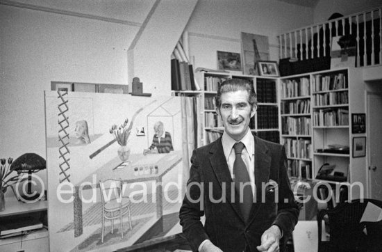 Edward Quinn photographed by David Hockney. In the studio of Hockney. London 1977. - Photo by Edward Quinn