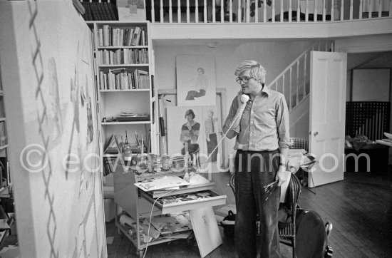 David Hockney at his studio, London 1977. - Photo by Edward Quinn
