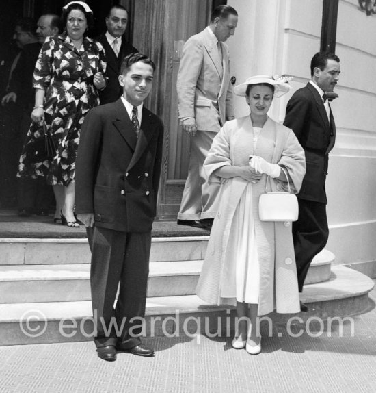 Hussein, King of Jordania, and his first wife Dina Abdel Hamid. Hotel Negresco, Nice 1955 - Photo by Edward Quinn