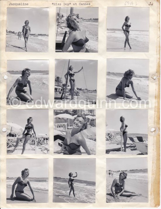 Jacqueline, "Miss Dop". Cannes 1950. Contact prints. Photos from original negatives available. - Photo by Edward Quinn