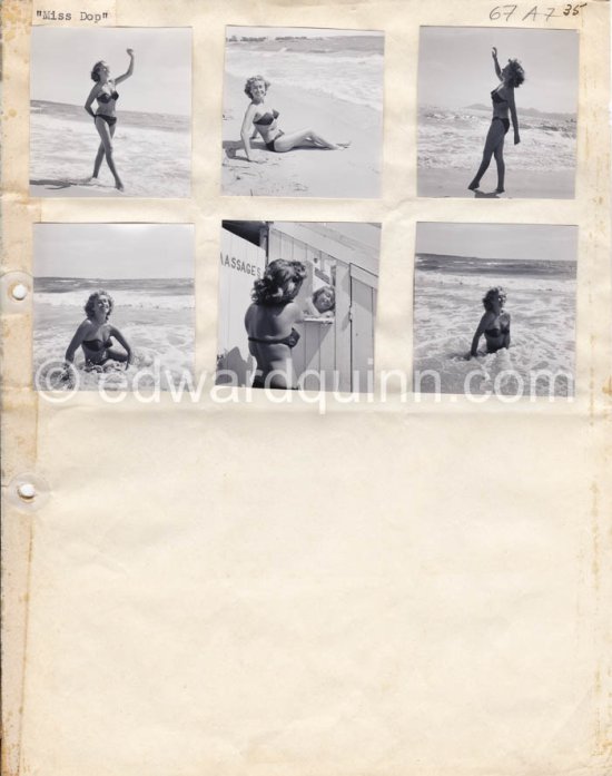 Jacqueline, "Miss Dop". Cannes 1950. Contact prints. Photos from original negatives available. - Photo by Edward Quinn