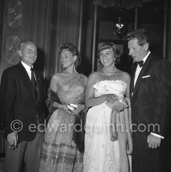 Danny Kaye, Dora Doll, Bella Darvi, Darryl F. Zanuck (from Right). Cannes Film Festival 1956. - Photo by Edward Quinn