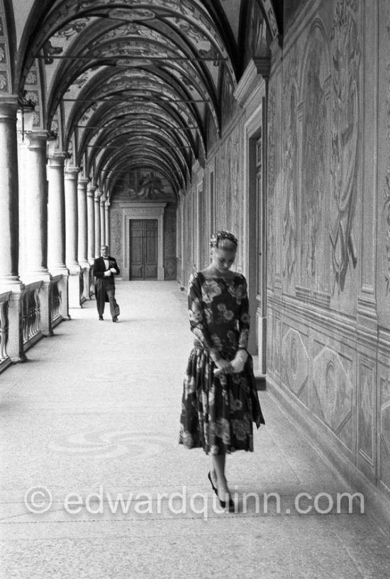 Grace Kelly (later to become Princess Grace) at the Royal Palace just before she met Prince Rainier for the first time. One of Prince Rainier’s personal servants, Michel Demorizi, guided her around some of the great number of rooms of the Royal Palace. Monaco 1955. - Photo by Edward Quinn