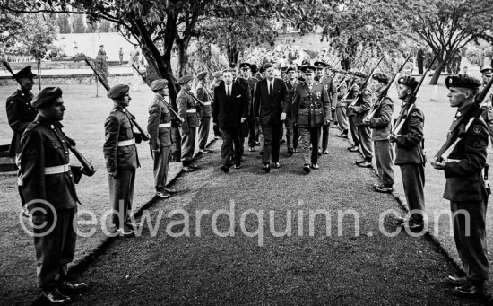 President Kennedy and Taoiseach (Prime Minister of Ireland) Seán Lemass in the grounds of Arbour Hill Dublin which is the burial grounds of the executed leaders of the Irish Rebellion in 1916 which ultimately led to Irish Independence. Dublin 27.6.1963. - Photo by Edward Quinn