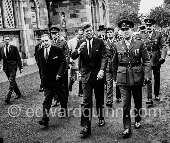 President Kennedy and Taoiseach (Prime Minister of Ireland) Seán Lemass in the grounds of Arbour Hill Dublin which is the burial grounds of the executed leaders of the Irish Rebellion in 1916 which ultimately led to Irish Independence. Dublin 27.6.1963. - Photo by Edward Quinn