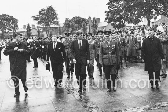 President Kennedy and Taoiseach (Prime Minister of Ireland) Seán Lemass in the grounds of Arbour Hill Dublin which is the burial grounds of the executed leaders of the Irish Rebellion in 1916 which ultimately led to Irish Independence. Dublin 27.6.1963. - Photo by Edward Quinn