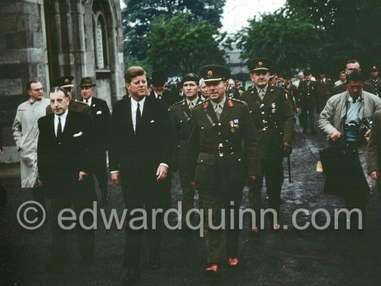 President Kennedy and Taoiseach (Prime Minister of Ireland) Seán Lemass in the grounds of Arbour Hill Dublin which is the burial grounds of the executed leaders of the Irish Rebellion in 1916 which ultimately led to Irish Independence. Dublin 27.6.1963. - Photo by Edward Quinn
